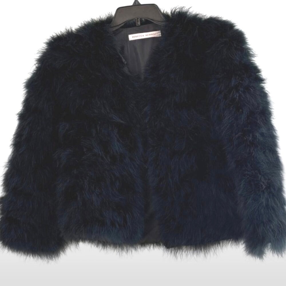 Rebecca Minkoff Black Feather Cropped Jacket L Cocktail Glam Downtown Consign